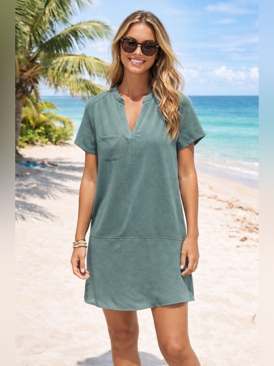 Lush Dresses & Skirts - Lush Turquoise V‑Neck Short Sleeve Shift Dress Lightweight vacation